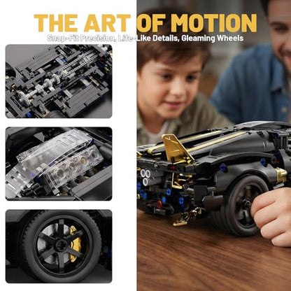 RC Car Building Kit, 1:14 App Control Car Kit with LEDs | car kit with 857 pieces, front and rear LED lights with an integrated power system; built for creative building, exhibition.