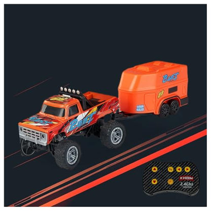 1/64 Scale Alloy RC Car 2.4GHZ Off-Road Remote Control Car with Trailer Three Speed Adjustment Small RC Truck Gifts for Christmas Day Birthday (C-HB09 Orange) - style: C-HB09 Orange