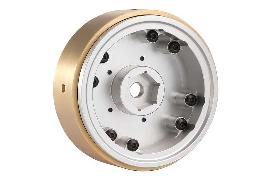 1.9" Aluminum Beadlock 4-Slot Road Wheels with Brass Weights for 1/10 RC Crawler Upgrade, Compatible with FMS FCX10, SCX10,TRX4,TRX6(2pcs) Silver - color: Silver