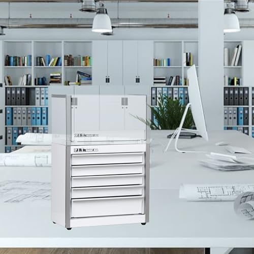 P.I.T. Mini Tool Box,Small Metal Toolbox Organizer with 5 Drawers,White | 8.6"W X 4.6"D Cute Size,Q235 Steel,Magnetic Locking Mechanism,PVC Drawer Liners - color: White, size: 5-Drawer