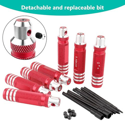 7-in-1 Mini Hex Screwdriver Set (0.05",1.5,2.0,2.5mm) & Box Wrench (4.0,5.0,5.5mm) Nut Screw Driver|RC Tool Kit|Phillips| Compatible with TRX4M SCX24 1/24 1/18 1/16 RC Cars Drone Repair(Red) - color: Red