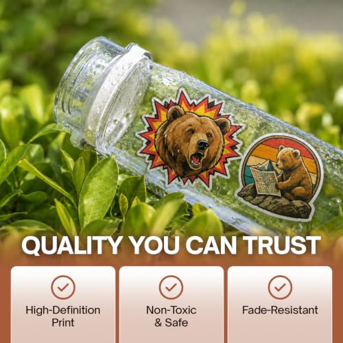 Premium 200 Pcs Funny Grizzly Bear Stickers - 200 Unique Designs | Waterproof Vinyl Grizzly Bear Sticker for Water Bottles, Laptops, Phone Cases, Scrapbooks, Journals, Skateboards, Bear Lovers - color: Funny Grizzly Bear Stickers, size: 200 Pcs