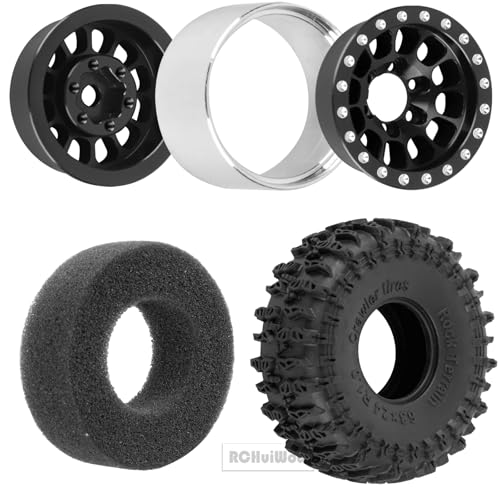 1.0" Beadlock RC Wheels and Tires for 1/18 TRX4M,1/24 SCX24 RC Crawler,1.0 Beadlock Tires w/Alloy Aluminium Wheels 1.0 rc Beadlock Rims,4PCS,Black - color: Black(4pcs)