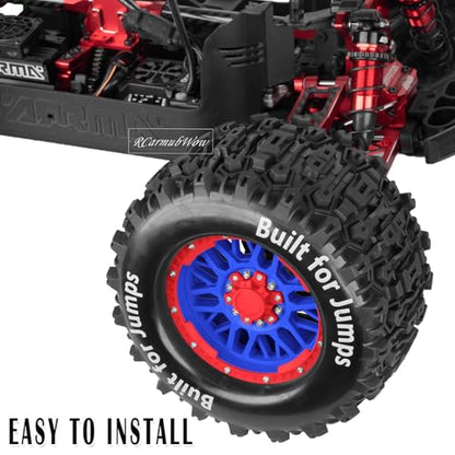 1/8 1/10 17mm Hex RC Truck Tires,Wheels and Tires for 1/10 E-Revo T-Maxx Summit,1/8 Kraton Outcast 6S,Sledge,Buggy Rubber Tyres and Rims w/Foam Insert for RC Off-Road Car,Navy Blue-Red - color: Navy Blue&red(4pcs)