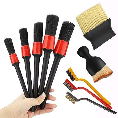 10pcs Auto Car Detailing Brush Set,Car Interior Cleaning Kit,Including 5pcs Car Detailing Brushes, 3pcs Wire Brush and 2pcs Different Soft Bristle dusting Brush for car Interior. | Professional Dusting Cleaning Supplies Including 5pcs Car Detailing Brushe
