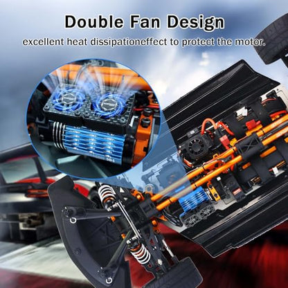 30mm RC Motor Cooling Fan and Dual Fans with Heatsink Compatible with RC 1/8 1/10 Scale Car 3650 3660 3670 Motor (Blue) - style: Blue-Dual Fan for 36mm motor