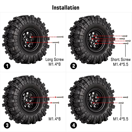 INJORA Stamped Steel 1.0 Beadlock Wheel Deep Dish for 1/18 1/24 RC (White) - color: White