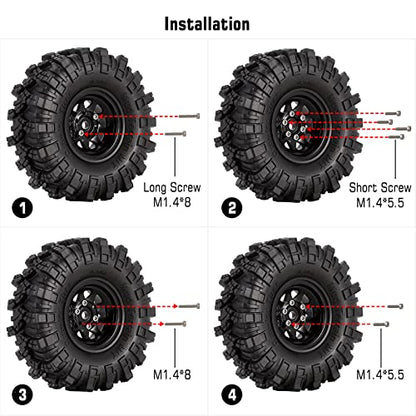 INJORA Stamped Steel 1.0 Beadlock Wheel Deep Dish for 1/18 1/24 RC (White) - color: White