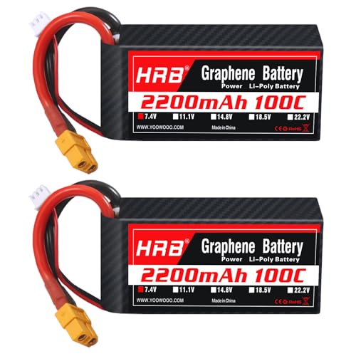 HRB 2PCS 2S 2200mAh Lipo Battery 100C 7.4V XT60 Compatible with RC Plane