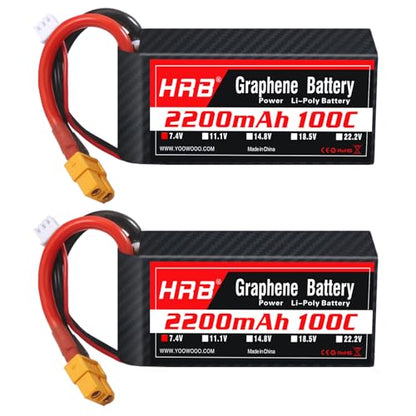 HRB 2PCS 2S 2200mAh Lipo Battery 100C 7.4V XT60 Compatible with RC Plane