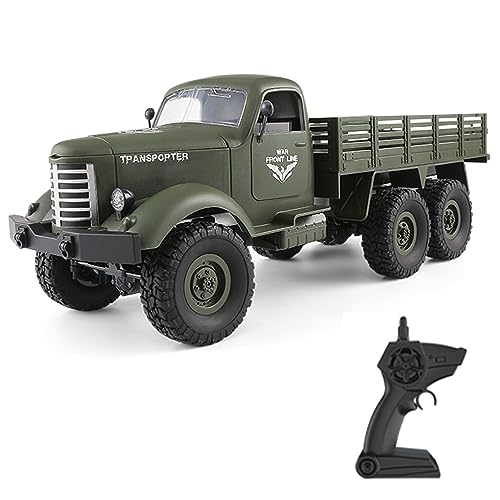 GoolRC RC Military Truck, 1:16 Scale Remote Control Car, 6WD RC Army Car, All Terrain Off-Road RC Truck, 2.4GHz Electric Military Transporter Vehicle with Headlights for Adults