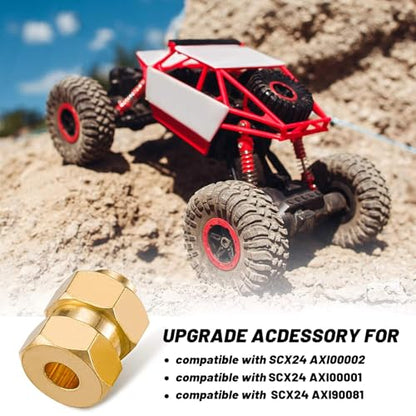 Ripeng 4 Piece 7mm Brass Extended Hex Wheel Hubs Compatible with SC x 24 Wheel Spacers RC Brass Weight Hex Hub Extended Combiner with a Cross Wrench Compatible with SC x 24 1/24 RC Crawler Car