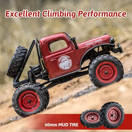 FCX24S RC Crawler 1/24 Remote Control Car, Power Wagon S 4WD RC Crawler Two-Speed Shift, RC Rock Crawler 8Km/h with Metal Gears for Adults (Red) - color: Red
