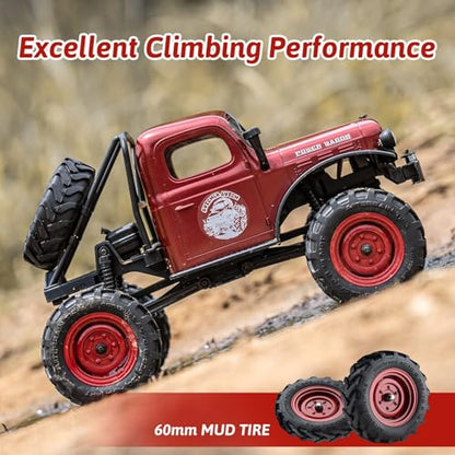 FCX24S RC Crawler 1/24 Remote Control Car, Power Wagon S 4WD RC Crawler Two-Speed Shift, RC Rock Crawler 8Km/h with Metal Gears for Adults (Red) - color: Red