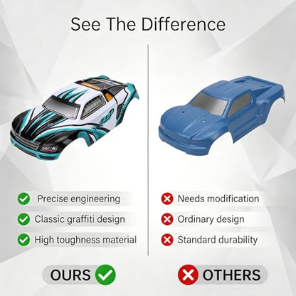 Drfeify 1/16 RC Car Replacement Body Shell, DIY Upgrade with Bold Graffiti Pattern and Aerodynamic Design for SCY16101 SCY16102 High Speed RC Trucks (Green) - color: Green