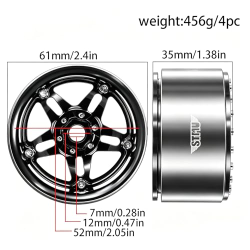 STMU 2.2 Inch Aluminum Beadlock Turbine Wheels - Perfect Fit for SCX10 TRX4 VS4-10 Gen8 1/10 RC Crawler Vehicles (Black) - color: Black