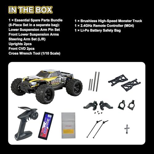 1/10 Brushless RC Truck, 4WD Fast Remote Control Car for Adults with 3S 5000mAh Battery, 2-Speed Transmission & CNC Metal Gears, All-Terrain Waterproof Heavy-Duty Off-Road Monster Truck RTR
