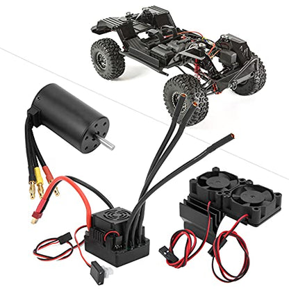3660 3800KV Brushless Motor with 80A ESC and Aluminum Radiator Combo Set, Waterproof RC Motor for 1/8 Scale Remote Control Car, Includes Programming Card and Cooling Fan