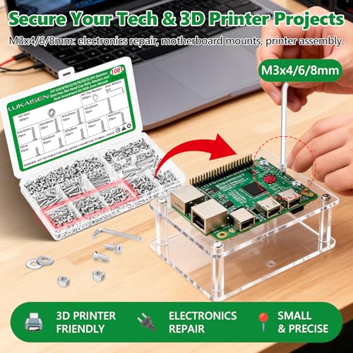 1081 Pcs M3 Flat Head Screws Nuts Washers Wrench Kit, 304 SS | with Washers & Wrench,for 3D Printing, PC Repair & DIY, M3 x 4/6/8/10/12/16/18/20/25mm,Clear Label Storage Box - size: SS M3 1081pcs 1