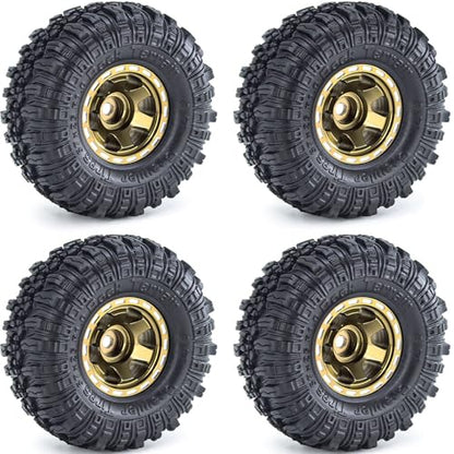 1.0 Beadlock Wheels and Tires Set 57 x 24 mm 1.0 inch Rubber Rock Crawler Tires & Alloy Blade Wheels For 1/18 1/24 Axial SCX24 TRX4M Gladiator Bronco C10 JLU Deadbolt RC Crawler Upgrade(Brown) - color: Brown