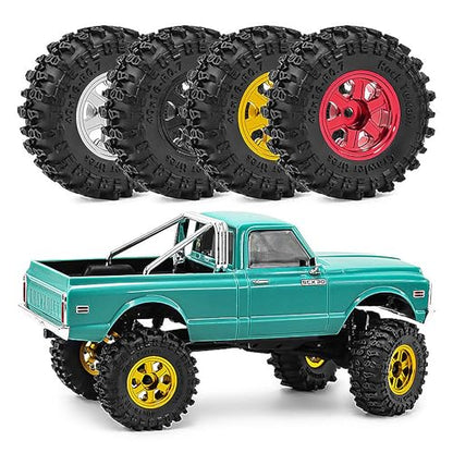0.7" Aluminum Beadlock Wheel & Crawler Tire Set for 1/30 RC Crawler, CNC Rims, 40 x 16 mm Tires, Includes Screwdriver, Pre-Assembled 4 pcs, White - color: White, size: Rock-Trail-Clean-Out
