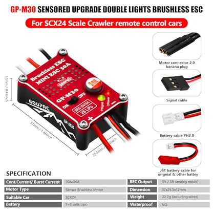 GOUPRC Upgarde 30A Brushless Esc & 2204 2400KV Brushless Outrunner Motor with Transmission and Replacement Gears Combo Kit for SCX24 RC Crawler Axial 1/24 RC Car Truck - color: Red