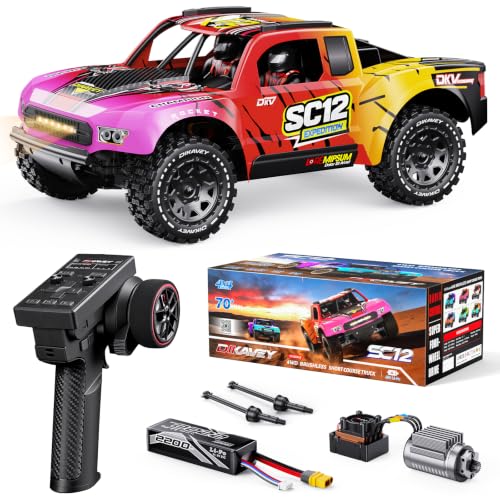 1/12 Brushless Remote Control Car RTR, 42MPH (70+Km/H 4WD Rc Short-Course Truck, Amateur-Level Rc Drift Car, Equipped with 3s 2200 Mah Battery, All-Terrain Tires, Suitable for Adults-RED - color: Red