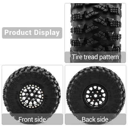 1.0" Beadlock Brass Wheels and 63mm Tires for SCX24 TRX4M | 7mm Hex, Soft Rubber Tires with Foam Lining, 1/18 1/24 RC Crawler Upgrade Parts - color: Brass Black