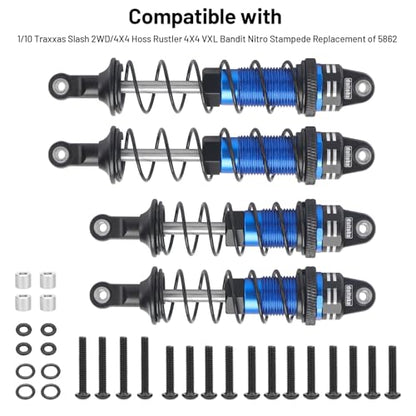 RC Car Shock, daitoku Shock Absorber Front & Rear for 1/10 Traxxas Slash 2WD/4X4 Hoss Rustler 4X4 VXL Bandit Nitro Stampede Replacement of 5862 - Blue - color: Blue