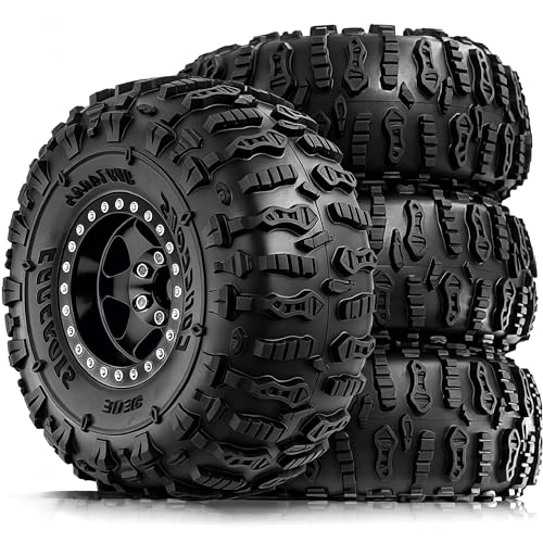 STMU 1.9 S5 Mud Tires Set Offset -10mm Beadlock Wheel Rim for 1/10 RC Crawler Car Axial SCX10 SCX10 II SCX10 III 90046 UTB18 TRX4 SCX10 Pro AXI03007 TRX6 Gen7/8 D90 VS4-10 MST CFX RC (Black)