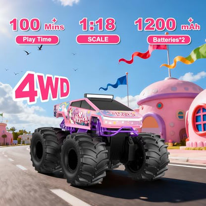 Amphibious Remote Control Car, 1:18 Waterproof Monster Truck Toys RC Cars, 2.4GHz RC Trucks 4WD All Terrain Off-Road Pickup, Kids Christmas Birthday Presents for Boy Girl Toys Age 6 7 8 9 10 11 12 - color: Pink
