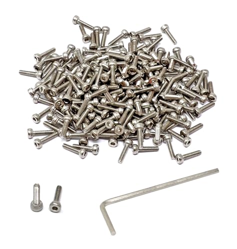 iexcell 100 Pcs M2 x 8mm Thread Pitch 0.4 mm Stainless Steel 304 Hex Socket Head Cap Screws Bolts, Bright Finish, with Hex Key Spanner - size: M2 x 8mm