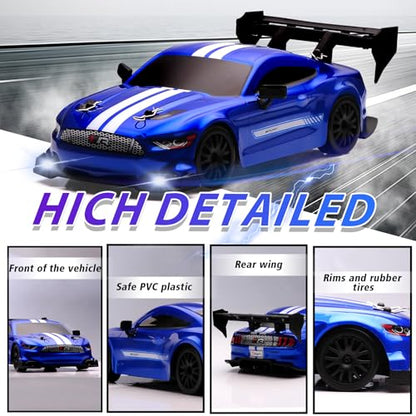 1:24 Scale RC Drift Car,4WD 2.4GHz High Speed Racing Hobby Sport Toy Car Vehicle with LED Lights,Racing and Drift Wheels for Adult Boys Girls Kids Gift (8602-Blue) - color: 8602-blue