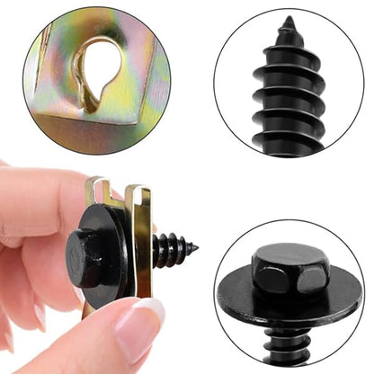 100PCS Car Screws and Bolts, Undertray Screws,Auto Body Fender Screws,Car Clips Plastic Rivet Fasteners - Universal U-Nuts Kit Engine Under Cover Splash Shield Guard Body Bolts