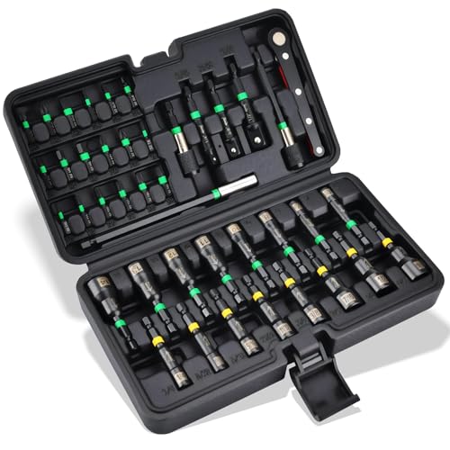 AEROFORCE 41 PCS Magnetic Nut Driver Set, Impact Drill Driver Bit 1/4" Hex Shank, SAE & Metric Cr-V Steel Power Nut Drivers with Quick-release Extensions, Impact Socket Adapters, Bit Holder - size: 41PCS Magnetic Nut Driver Set