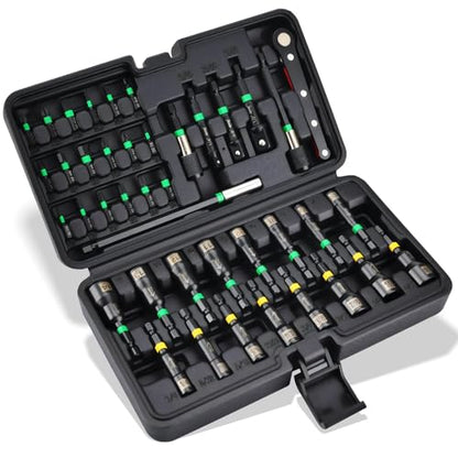 AEROFORCE 41 PCS Magnetic Nut Driver Set, Impact Drill Driver Bit 1/4" Hex Shank, SAE & Metric Cr-V Steel Power Nut Drivers with Quick-release Extensions, Impact Socket Adapters, Bit Holder - size: 41PCS Magnetic Nut Driver Set