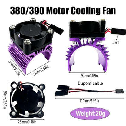 Aluminum 380/390 Motor Heatsink Cooling Fan with Y Cable Dupont Fits for 16101 16102 16103 16104 16106 16201 SCY JJRC C8805 MJX HBX HSP Wltoys Himoto Redcat 1/16 1/18 RC Car (Purple) - style: Purple
