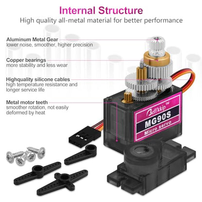 MG90S 9g Metal Gear Micro Servos, 4-Pack | Compact 9g servos with metal gears for RC models, robot joints and Arduino-compatible motion-control projects. - style: 4PCS