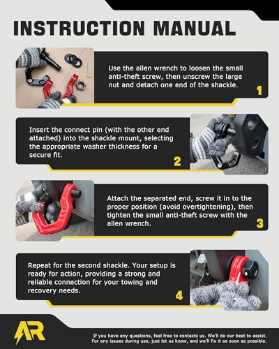 D Ring Shackles, 3/4" Separate Shackles with 7/8" Pin, Heavy Duty Recovery Shackle 57320lbs Break Strength, 4x4 Off-Road Recovery Towing Winch Shackles for Trucks, Red Black 2-Pack | Quick Shackles with 7/8" Pin, Heavy Duty Recovery Shackle, 4x4 Off-Road