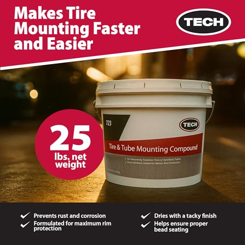Tire and Tube Mounting Compound - Provides Excellent Lubricity, Dries Tacky to Prevent Rim Slipage, 25lb Pail (11.34 kg)