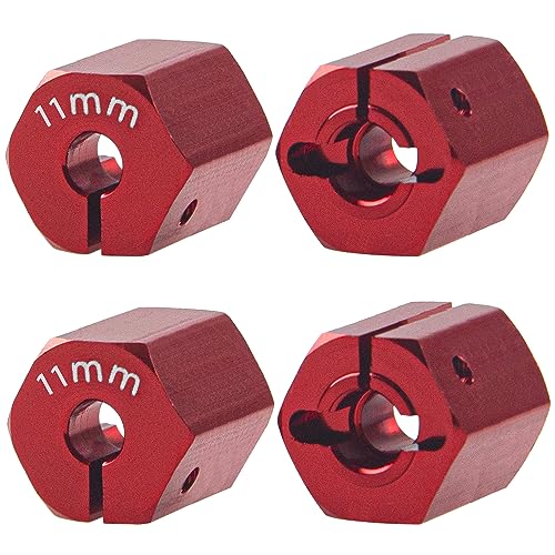Aluminum Alloy 12mm Wheel Hex Hub Drive Adapters with Pins Screws Compatible with Axial SCX10 HSP HPI Tamiya Redcat 1/10 RC Crawler Car (11mm, Red) - color: Red, size: 11mm