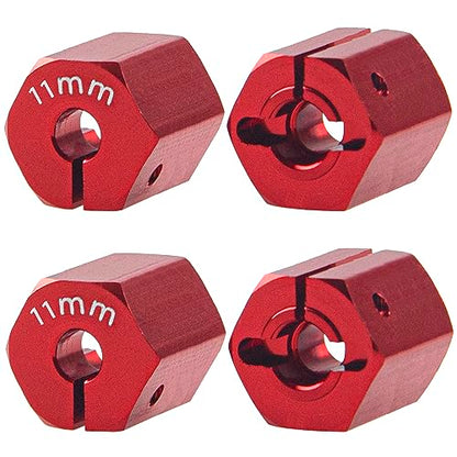 Aluminum Alloy 12mm Wheel Hex Hub Drive Adapters with Pins Screws Compatible with Axial SCX10 HSP HPI Tamiya Redcat 1/10 RC Crawler Car (11mm, Red) - color: Red, size: 11mm