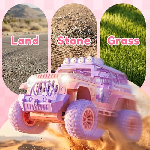 Remote Control Car for Girls with Spray and Sound, 2.4GHz Sparkling Pink RC | RC Cars for Kids with Dual Color Light & Doll, DIY Stickers, Windmill, Toy Cars Christmas Birthday Gift for Girls Age 6-12
