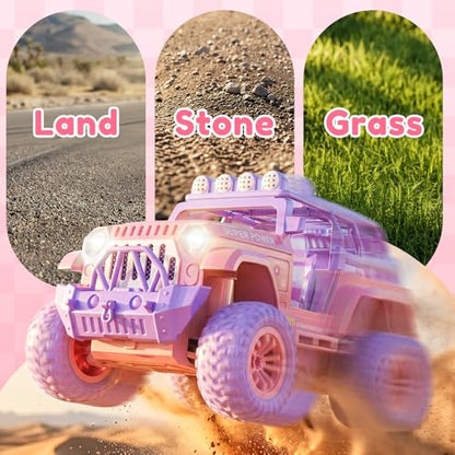 Remote Control Car for Girls with Spray and Sound, 2.4GHz Sparkling Pink RC | RC Cars for Kids with Dual Color Light & Doll, DIY Stickers, Windmill, Toy Cars Christmas Birthday Gift for Girls Age 6-12