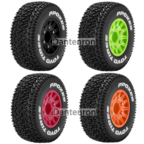 1/10 1/8 Truck Wheels and Tires 12mm 14mm 17mm Hex OD 4.41" RC Short Course Tires for 1:8 1:10 Off Road Truck Car Traxxas Slash 2WD 4×4 Rc4wd Arrma Senton Axial Losi Redcat 4PCS (Green) - color: Green