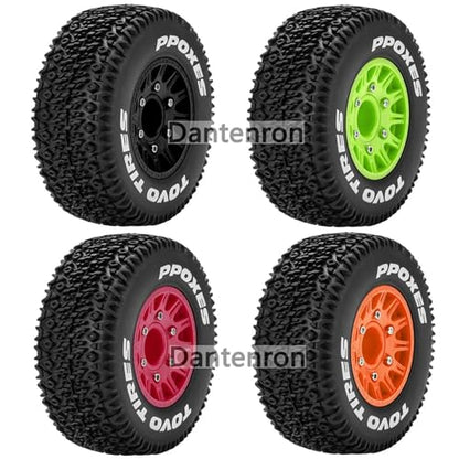1/10 1/8 Truck Wheels and Tires 12mm 14mm 17mm Hex OD 4.41" RC Short Course Tires for 1:8 1:10 Off Road Truck Car Traxxas Slash 2WD 4×4 Rc4wd Arrma Senton Axial Losi Redcat 4PCS (Green) - color: Green
