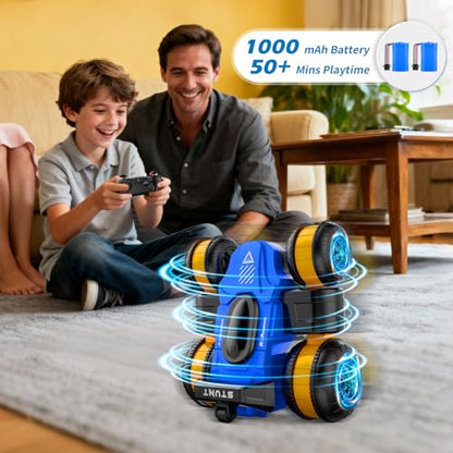 Remote Control RC Stunt Car Toy - High-Speed Drift 360° Flips Rotating 4WD Off-Road Vehicle for Kids Boys Girls Gifts Birthday Gifts (Blue) - color: Blue
