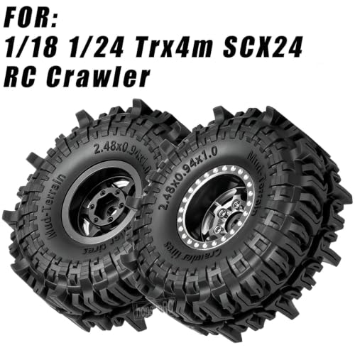 1.0 RC Wheel RC Tires for 1/18 1/24 Trx4 m Axia l SCX24,1.0" Beadlock RC Truck Tires and Wheel Highway Tires Wheel Rim,Rubber Tires Aluminium Wheel Rim,Black - color: Black(1.0tires)
