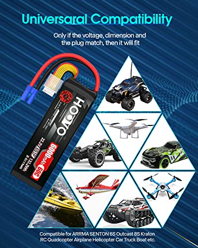 HOOVO 22.2V 6000mAh 60C 6S LiPo Battery with EC5 Plug | for RC Quadcopter Truck Boat Airplane Helicopter RC Vehicle