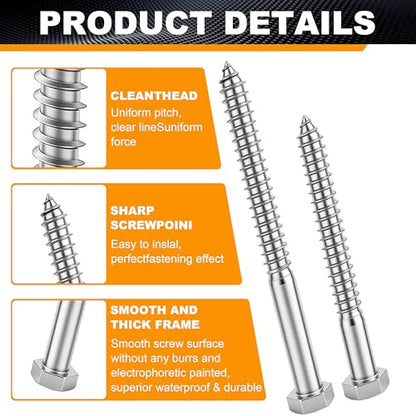 25 Pcs 1/4" x 1-1/4" Hex Head Lag Screws for Wood, Hex Head Lag Bolts,304 Stainless Steel 18-8 Heavy Duty Wood Screw with Flat Washers (25, 1/4" x 1-1/4") - size: 1/4" x 1-1/4"